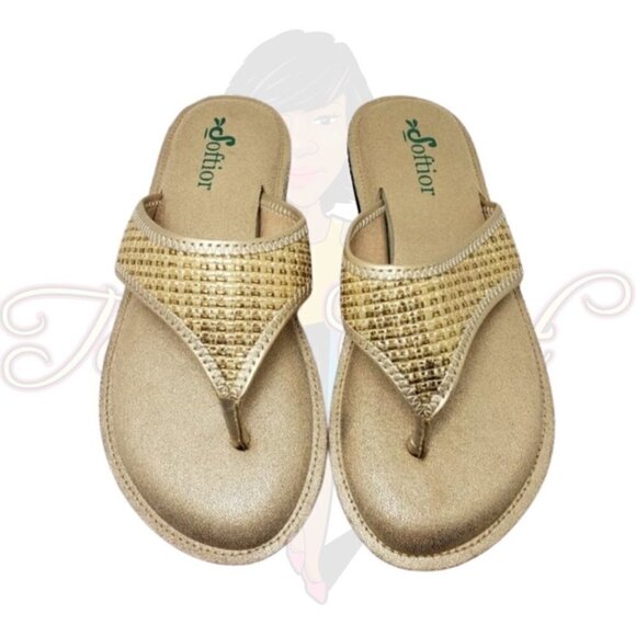 Softior Gold Slip-On Thong Flat Sandals Sz 6 - Picture 1 of 10